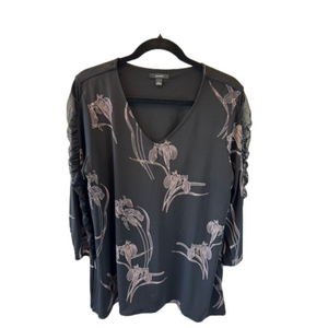 Alfani Elements Black rose gold sheer sleeve insert Floral Blouse 🌸 size L